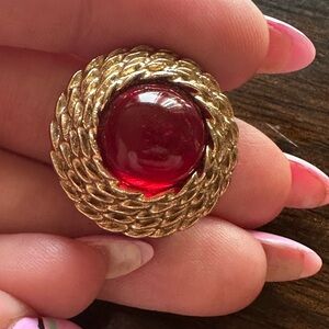 Vintage Red and Gold clip on earrings unsigned